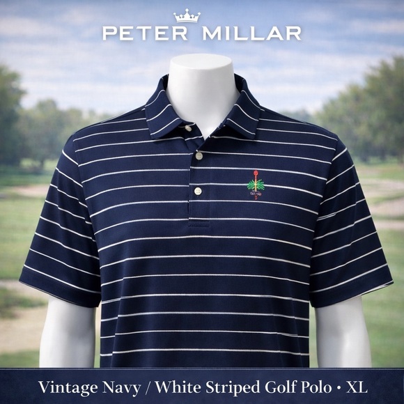 Peter Millar Other - Vintage Peter Millar Navy/White Striped, Short Sleeve, Golf Polo- XL